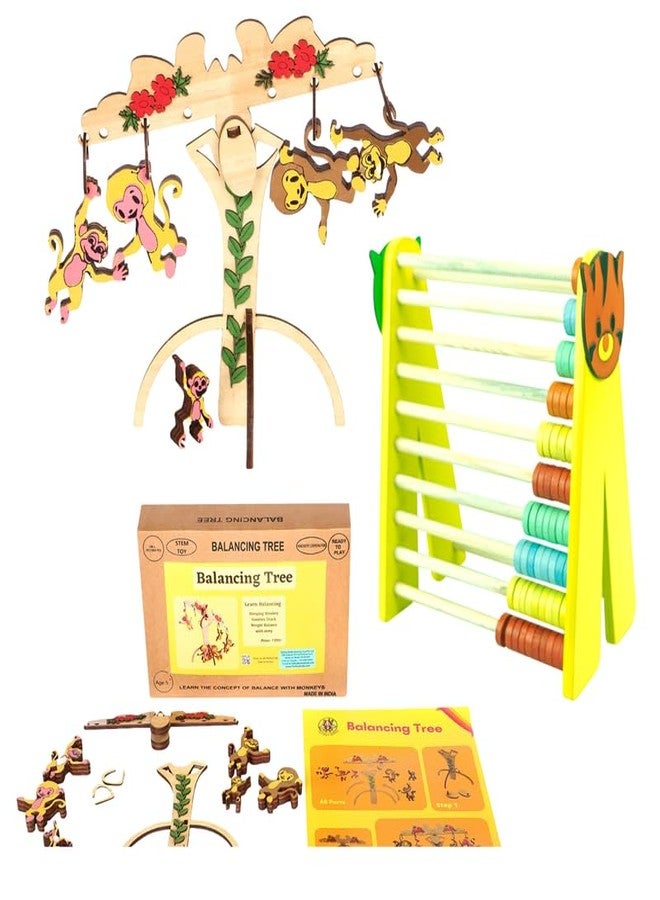 Techny Birds Technybirds Wooden Balancing Tree and Wooden Abacus Combo | Educational Toys for Kids | Montessori Learning Toys | Fine Motor Skills Development | Counting and Balancing Toys - Image 1